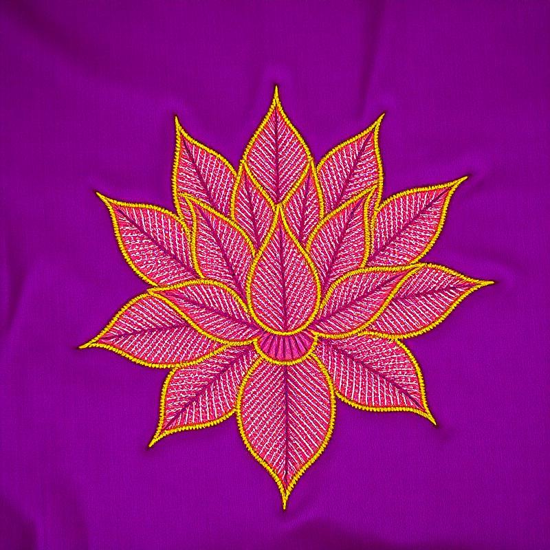 Lotus flower embroidery on silk